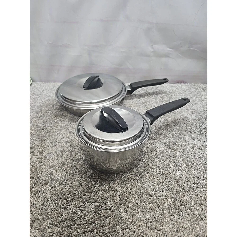 Vintage Flint Ware By Ekco 1 Qt Stainless Steel Sauce Pan With Lid And Skillet